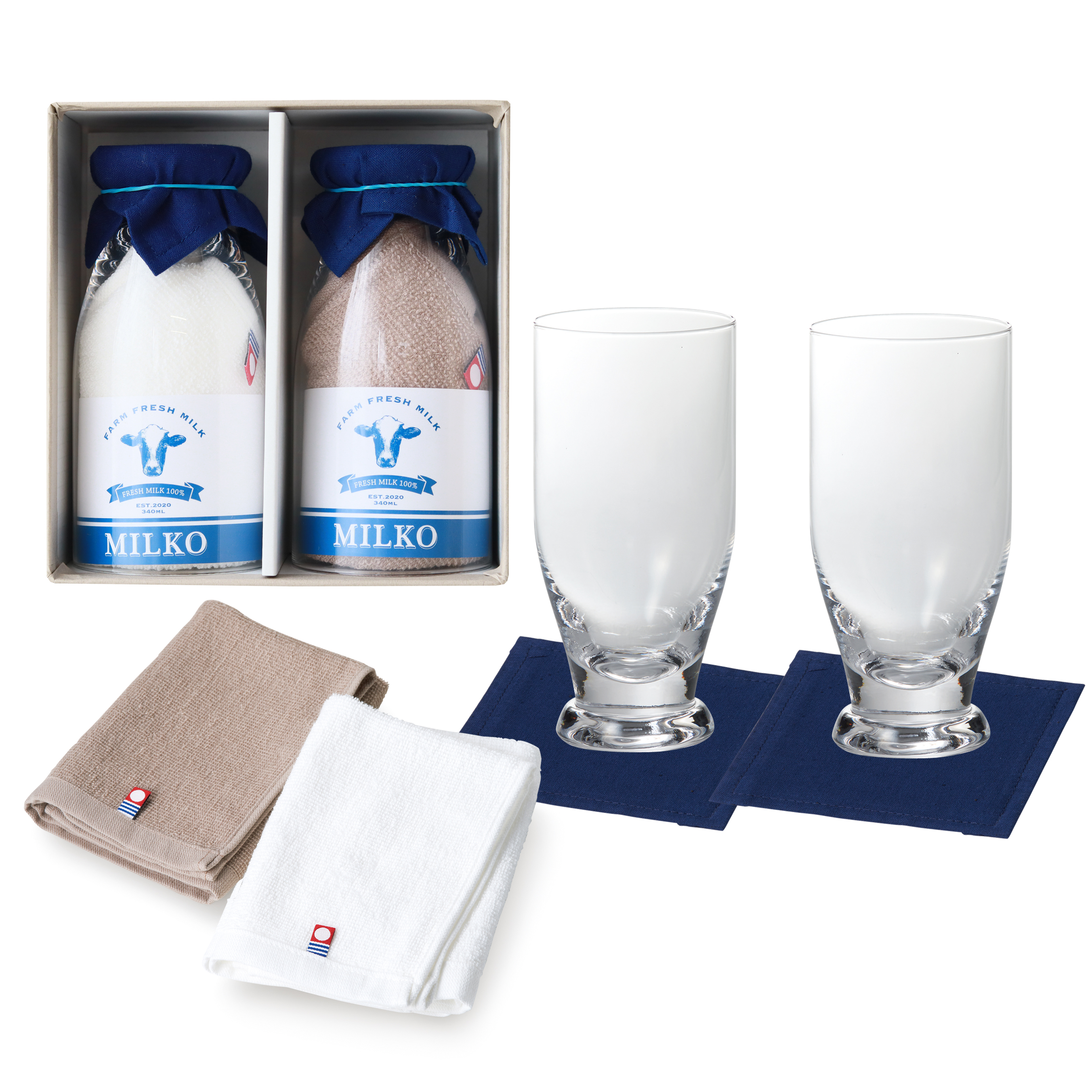 milko　ペアグラス(ミルク＆コーヒー)【グラス/今治タオル/コースター/6点セット】