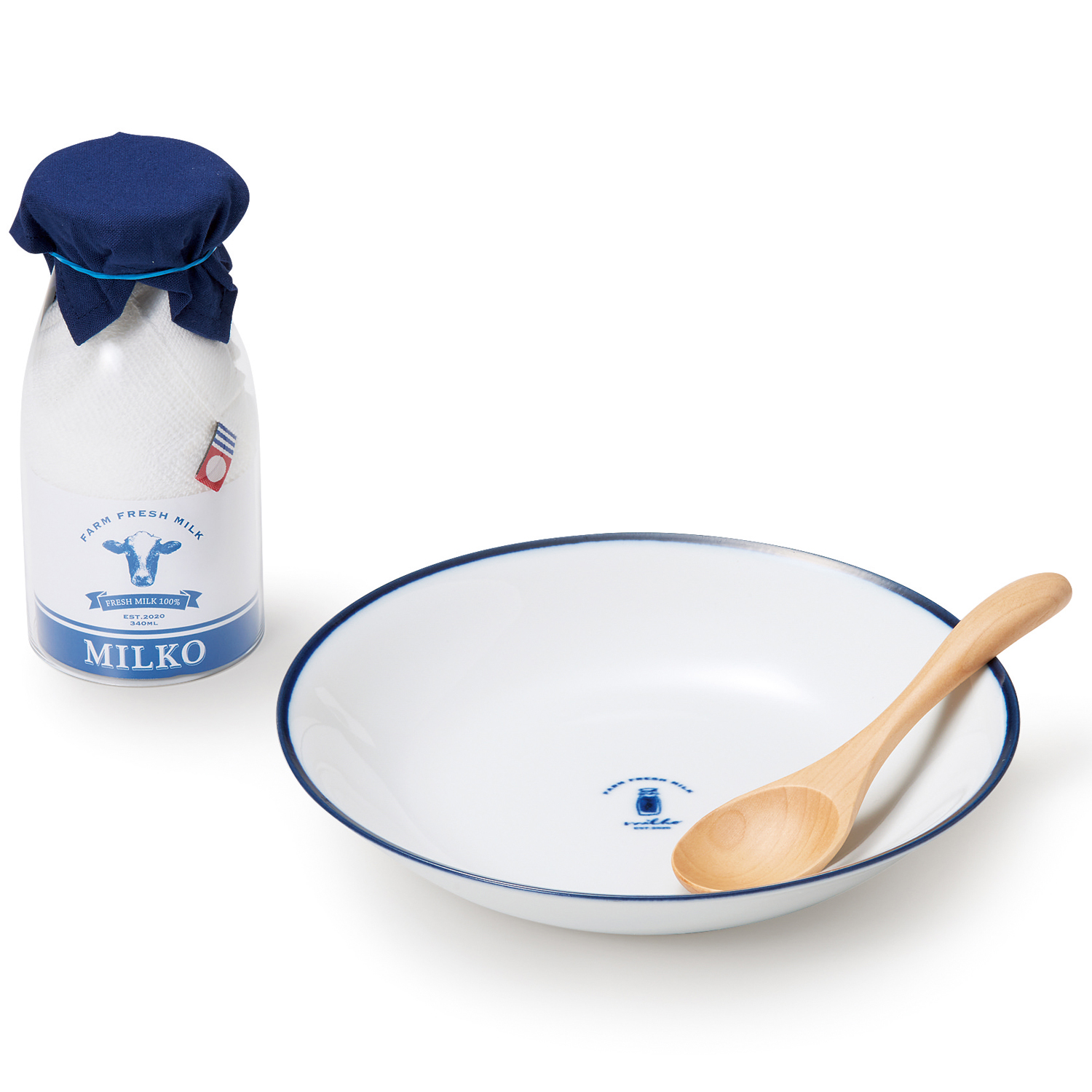 milko　牧場のモーニングセット【スープ皿/スプーン/グラス/今治タオル/コースター/5点セット】