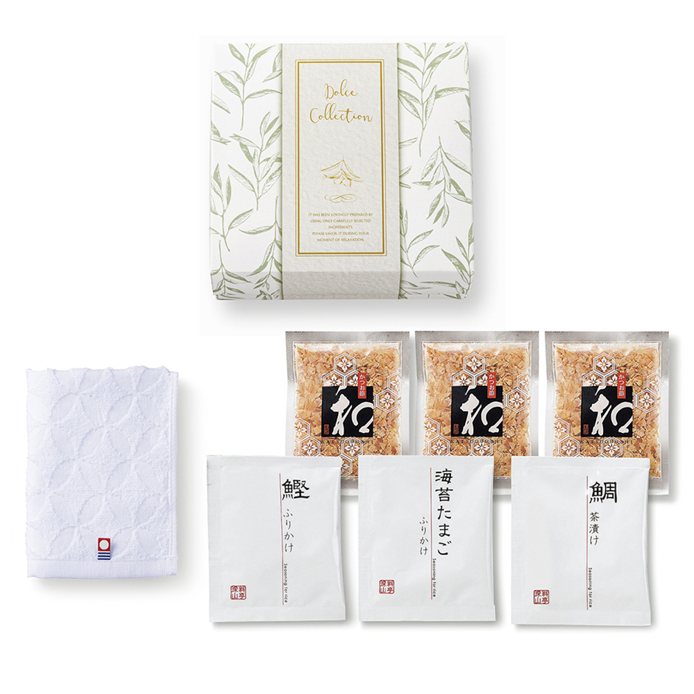 縁起の品＆今治タオル(七宝W）【今治タオル/かつお節/ふりかけ/鯛茶漬け】