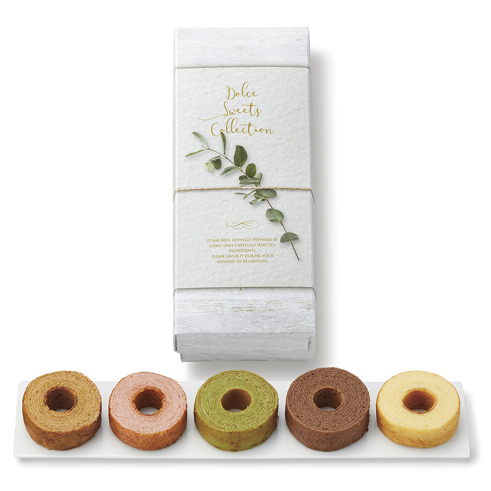 ミニバウム5個セット(ホワイト）【バニラ/チョコ/抹茶/ストロベリー/キャラメル】